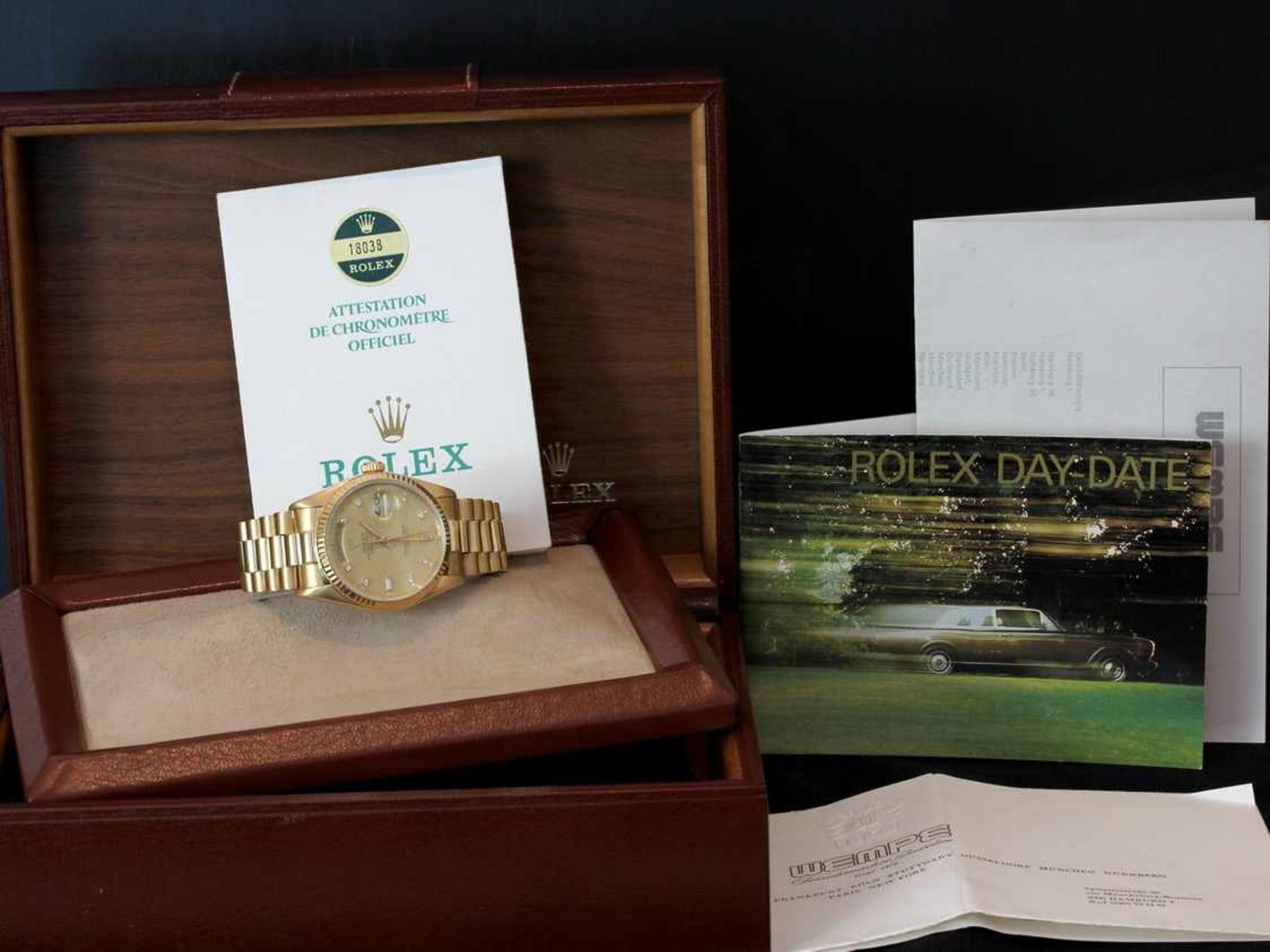 Rolex Day-DateHerrenarmbanduhr in Gold gearbeitet mit Brillanten auf dem Ziffernblatt und einer - Bild 2 aus 3