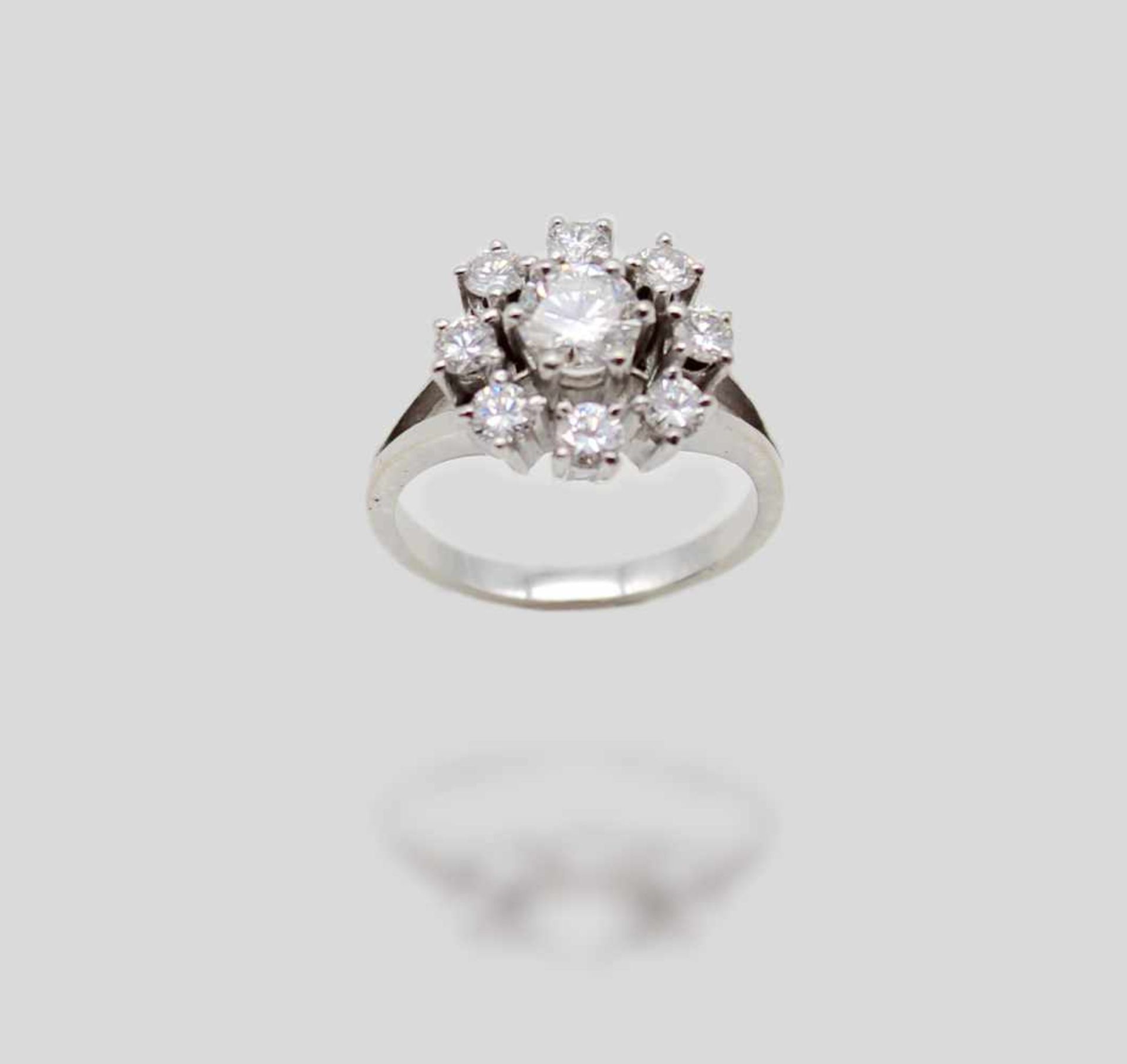 Ringin 585er Weißgold gearbeitet mit einem Brillanten, ca. 0,55 ct, Qualität: VS1 - VS2, Farbe G - H