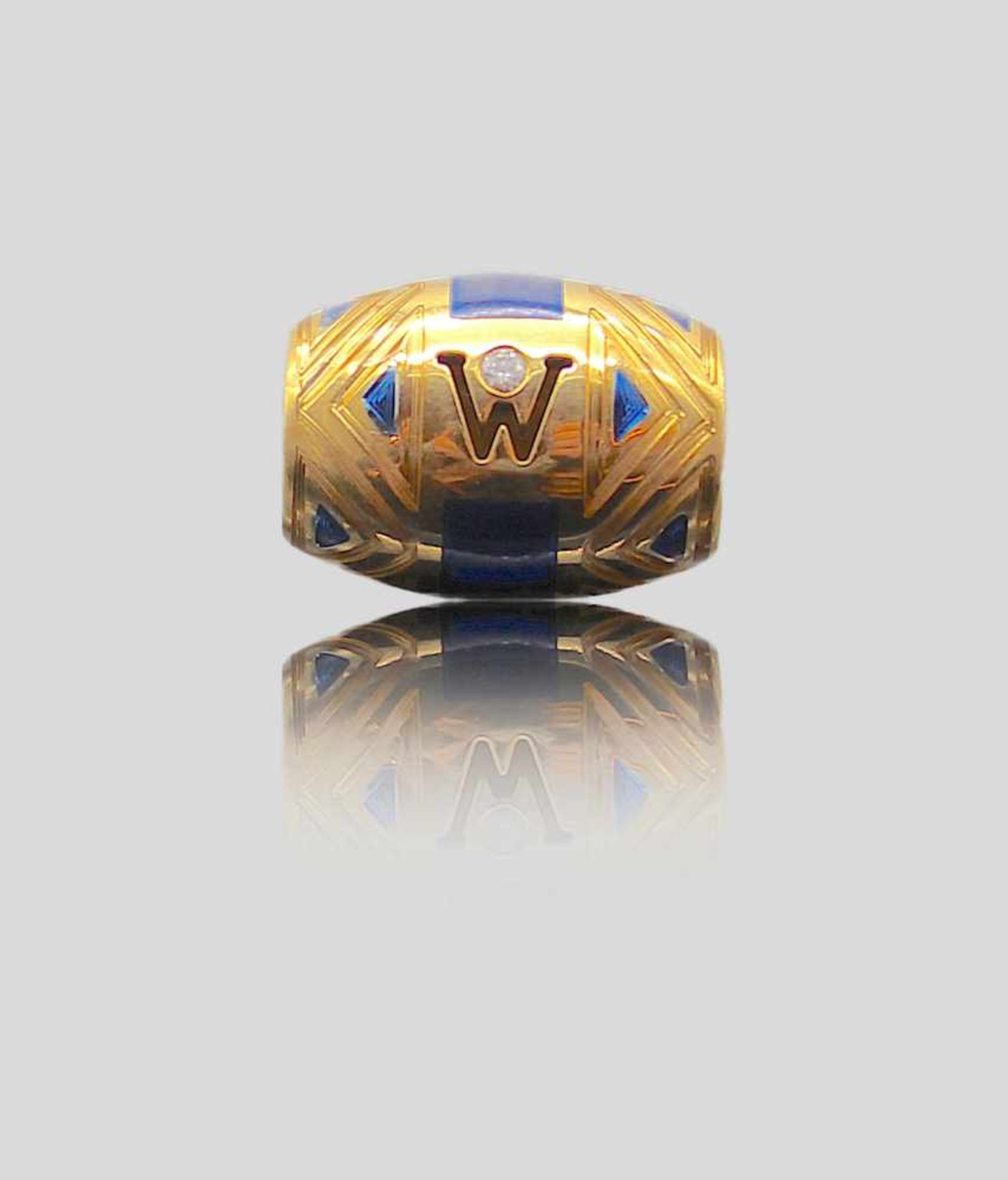 Wellendorff Ronde Anhänger in 750er Gold mit einem Brillanten und blauer Emaille, Gewicht ca. 9,6 g,