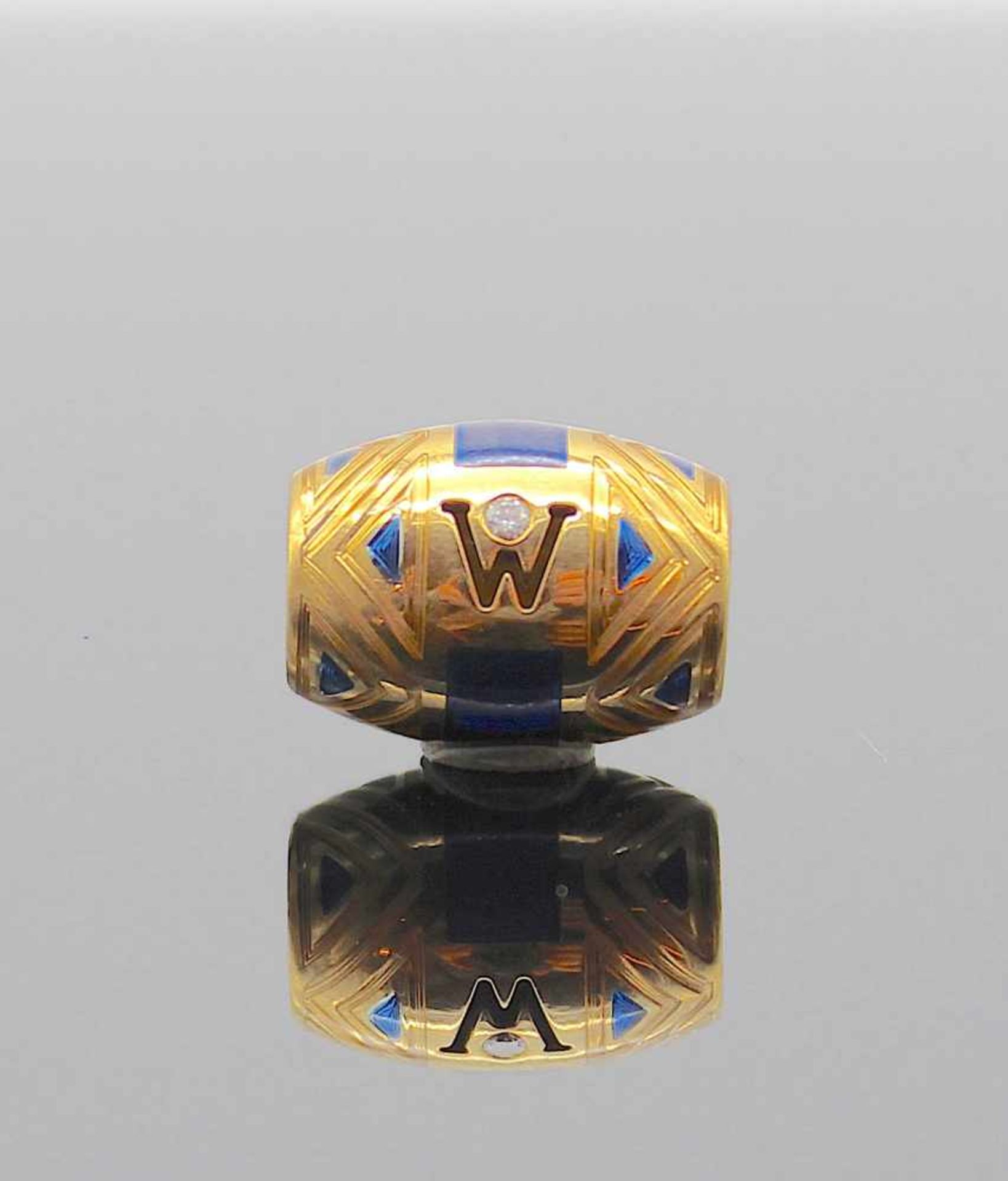 Wellendorff Ronde Anhänger in 750er Gold mit einem Brillanten und blauer Emaille, Gewicht ca. 9,6 g, - Bild 4 aus 4