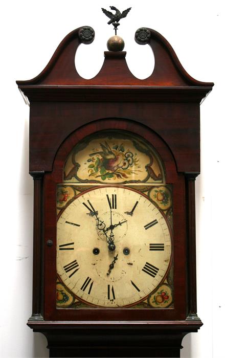 A 19th century mahogany longcase clock, the painted arch dial with Roman numerals, subsidiary - Image 2 of 2