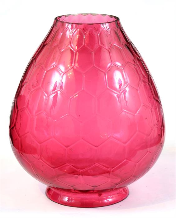 An oversized cranberry glass oil lampshade, 32cms (12.6ins) high.