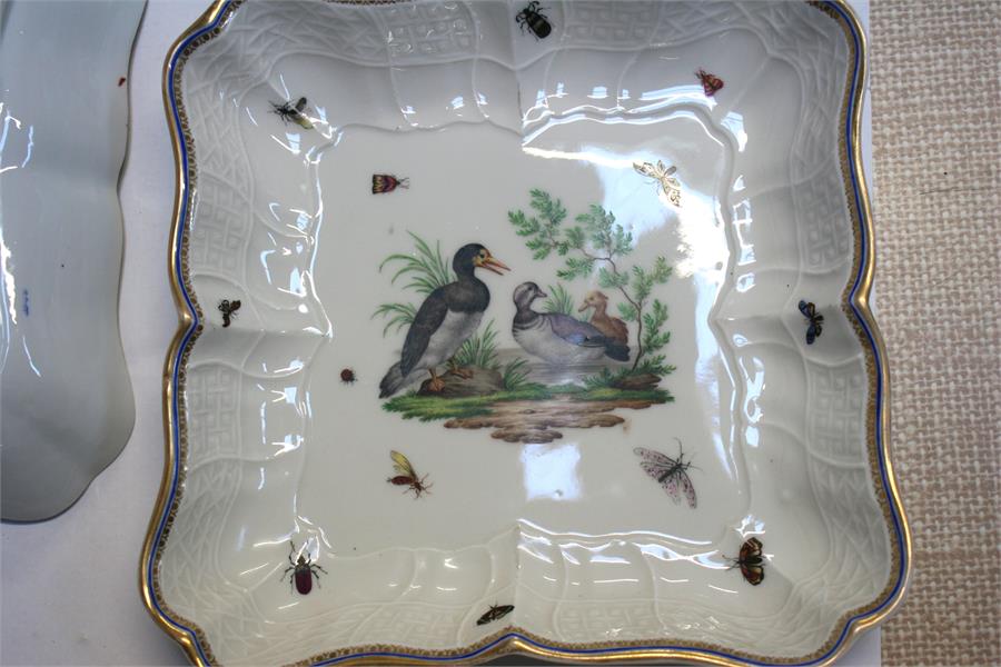 A set of four Meissen dishes of shaped form decorated with birds and insects within an embossed - Image 4 of 6