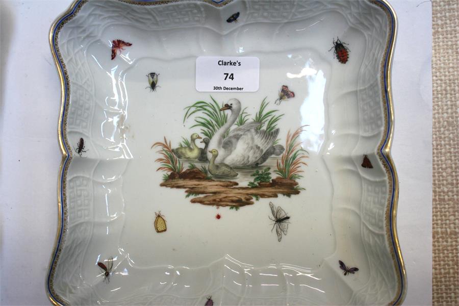 A set of four Meissen dishes of shaped form decorated with birds and insects within an embossed - Image 6 of 6