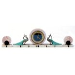 An Art Deco marble clock garniture, the clock 24ins wide. Condition Report Glued repair to the