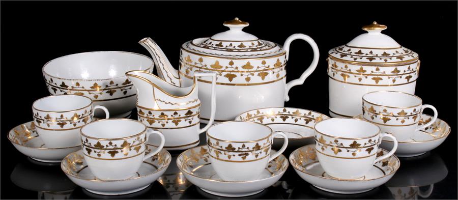 A Regency porcelain fifteen piece tea set with gilded decoration Condition Report Chip to rim of