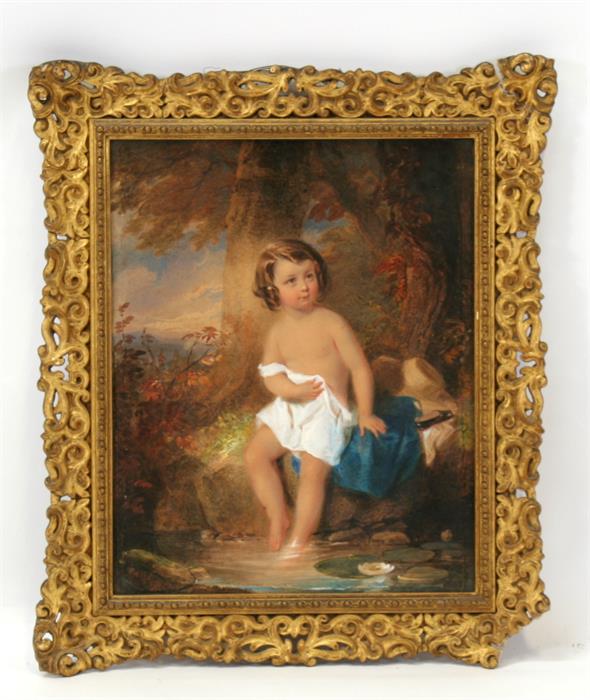 Fanny Doetger Corbaux (1812-1883) "The water lily", young child bathing in a pond, signed lower left