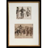 A pair of 19th Century pen and ink drawings initialled and dated 1868 and 1869, framed as one,