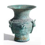 An archaic style Chinese bronze vase, decorated mythical beasts 21cm (8.25ins) high Condition Report