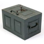 A Georgian Coalbrookdale cast iron safe or strong box with original key, 45.7cms (18ins) wide (