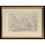 A Pre-Raphaelite School drawing depicting a hunt scene, initialled 'F.H.S.S' and dated March 1881