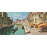 Bellemo - Venetian Canal Scene - signed lower right, oil on canvas, framed, 120 by 59cms (47.75 by