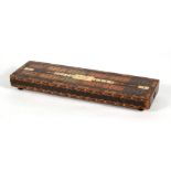 A Victorian Tunbridgeware style cribbage board with Masonic emblem, 29cms (11.5ins) long.