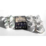 A set of six silver teaspoons, dated Sheffield 1923; various silver & silver plated tea spoons; a