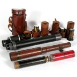 An F. Davidson & Co. leatherbound telescope; a Broadhurst Clarkson monocular, cased; and other