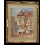 19th century Continental School - French Town Scene - watercolour, framed & glazed, 33 by 46cms (