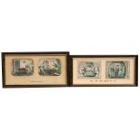 George Cruikshank, miniature hand coloured engravings - Overhead and Underfoot - and - The Ups &