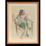 Ann Matthews - Girl in Green Trousers - monogrammed lower right, pastel, framed & glazed, 34 by