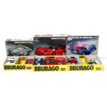 A group of Burago model cars, to include a Ford AC Cobra, a Ferrari F50 and a Mercedes Benz SSK