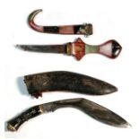 A kukri together with a Turkish hardstone mounted dagger (2).