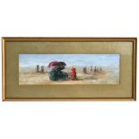 Manner of Eugene Boudin, 19th century beach scene, oil on canvas, framed & glazed, 48 by 14.5cms (