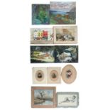 A quantity of unframed watercolours, oils and sketches.