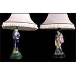A pair of Japanese porcelain figural table lamps depicting a young women. 68cm (26.75") high
