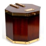 A campaign style brass mounted mahogany ice bucket of octagonal form, 22cm (8.75ins) wide.