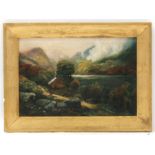 C James (Victorian School) - Mountainous Lake Scene with Figure in Foreground - signed lower