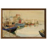 20th century School - Mevagissey Inner Harbour - indistinctly signed lower left, oil on board,