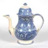 A Victorian blue & white transfer printed coffee pot, 25.5cm (10ins) high.