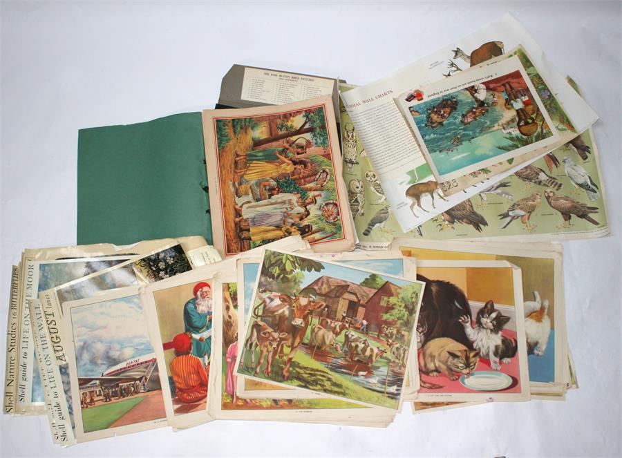 A quantity of 1950's educational posters; together with a boxed set of Enid Blyton bible pictures.