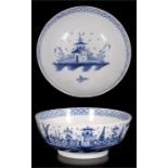 An 18th century English Delft bowl decorated in the Chinese style, 25cms (9.75ins) diameter.