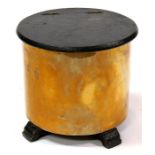 A brass & wooden stool with lift-up seat, the brass drum stamped 'Hawkes & Son, London', 39cms (15.