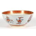 A 19th century Samson porcelain bowl, decorated with sailing ships and flowers, 23cm (9ins)