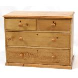 A Victorian striipped pine chest of two short and two long graduated drawers, 93cms (36.5ins) wide.