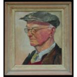 Modern British - Portrait of an Old Man Wearing a Flat Cap - oil on canvas, framed, 29 by 34cms (