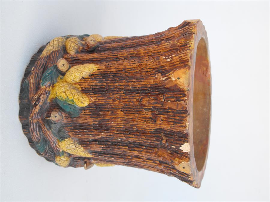 A Victorian majolica vase, decorated in relief with pine cones, 18cms (7ins) high. Condition - Image 2 of 6