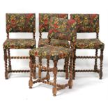 A set of four French oak dining chairs, with barleytwist supports and upholstered seats & backs (