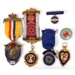 An RAOB 1953 Coronation silver & enamel medallion; a Rotary silver & enamel medallion; and other