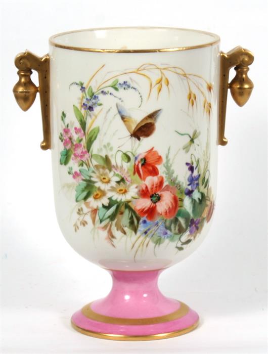 A continental porcelain vase decorated with flowers & butterflies, 24.5cms (9.25ins) high. Condition