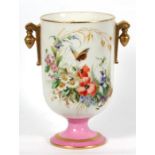 A continental porcelain vase decorated with flowers & butterflies, 24.5cms (9.25ins) high. Condition