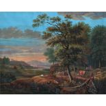 18th century school - Landscape with Figures & Animals - watercolour, unframed, 25 by 19cms (9.75 by