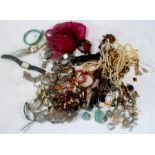 A quantity of costume jewellery including a silver filigree butterfly brooch and silver earrings.