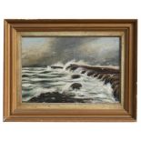 Edwin Maplan, "Filey Brigg" sea scape, oil on canvas, signed to verso, framed, 44cm x 31cm (17.25ins