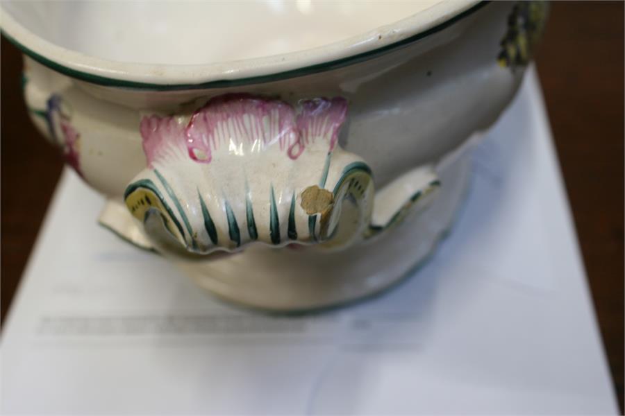 A faience pottery tureen & platter decorated with flowers, the tureen 30.5cms (12ins), the platter - Image 5 of 8
