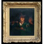 Early 19th century school - Portrait of a Young Boy Eating by Candlelight - inscribed to verso '