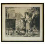 Frank Brangwyn (1867-1956) - Figures Constructing a Bridge - signed etching, framed & glazed, 23