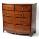 A 19th century mahogany bowfronted chest of two short and three long graduated drawers, 112cms (