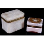 A Victorian gilt metal and alabaster box, 15.5cm (6.1 ins) wide; together with a gilt metal